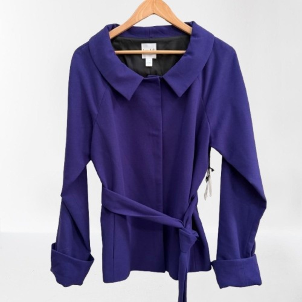 NEW Kate Hill Portrait Collar Belted Jacket Blazer Wrap Coat Purple Size 10